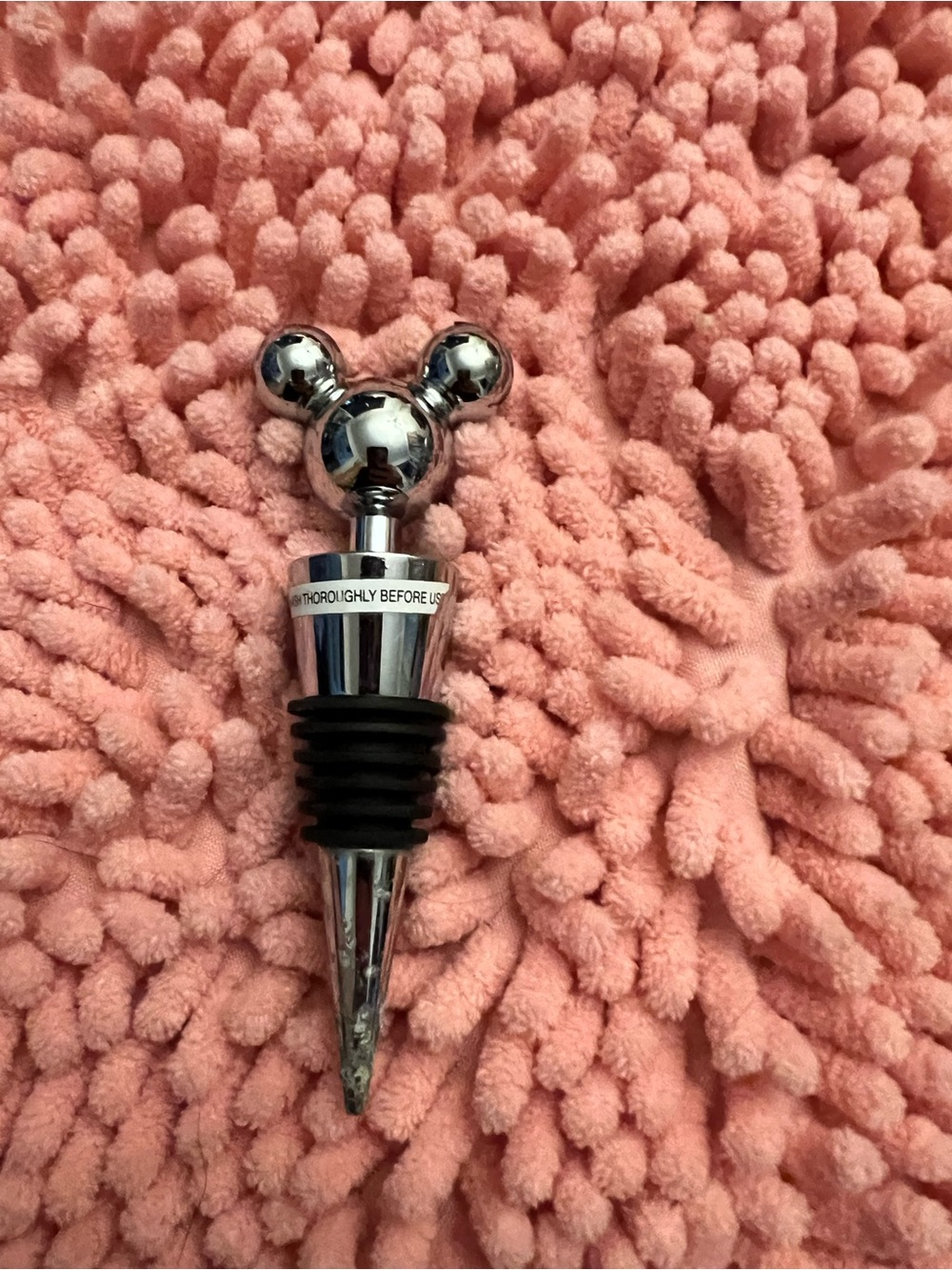 Chrome Mickey-Style Wine Bottle Stopper in Pink